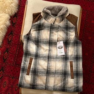 Plaid Wool Vest with Rabbit Fur Collar
